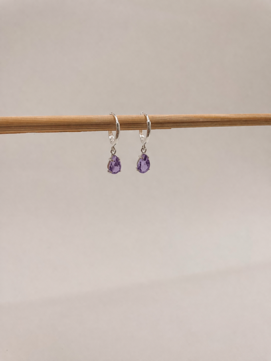 Brinco de Argola Ametista Gota Prata 925