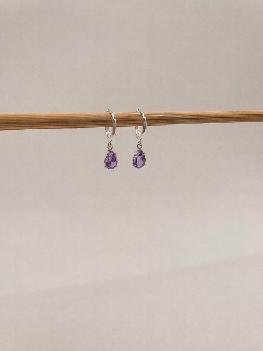Brinco de Argola Ametista Gota Prata 925