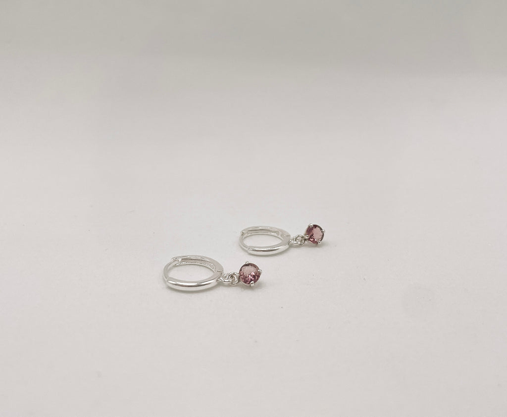 Brinco Argola Turmalina Rosa Lapidada Prata 925