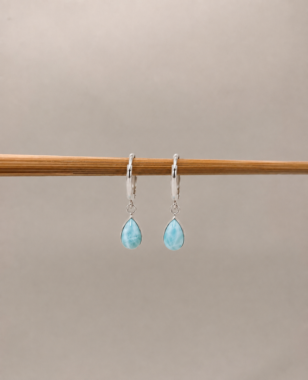 Brinco Argola Larimar Gota Prata 925