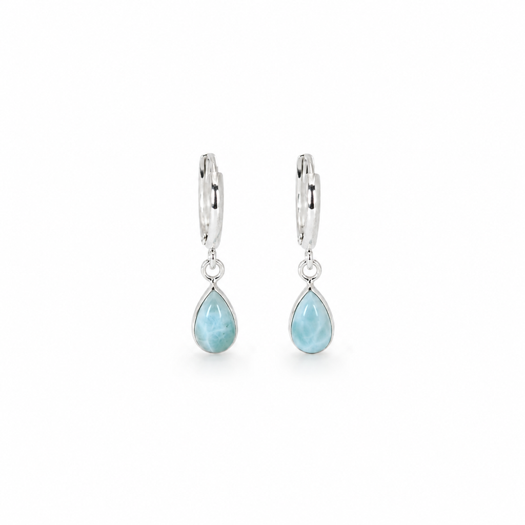 Brinco Argola Larimar Gota Prata 925