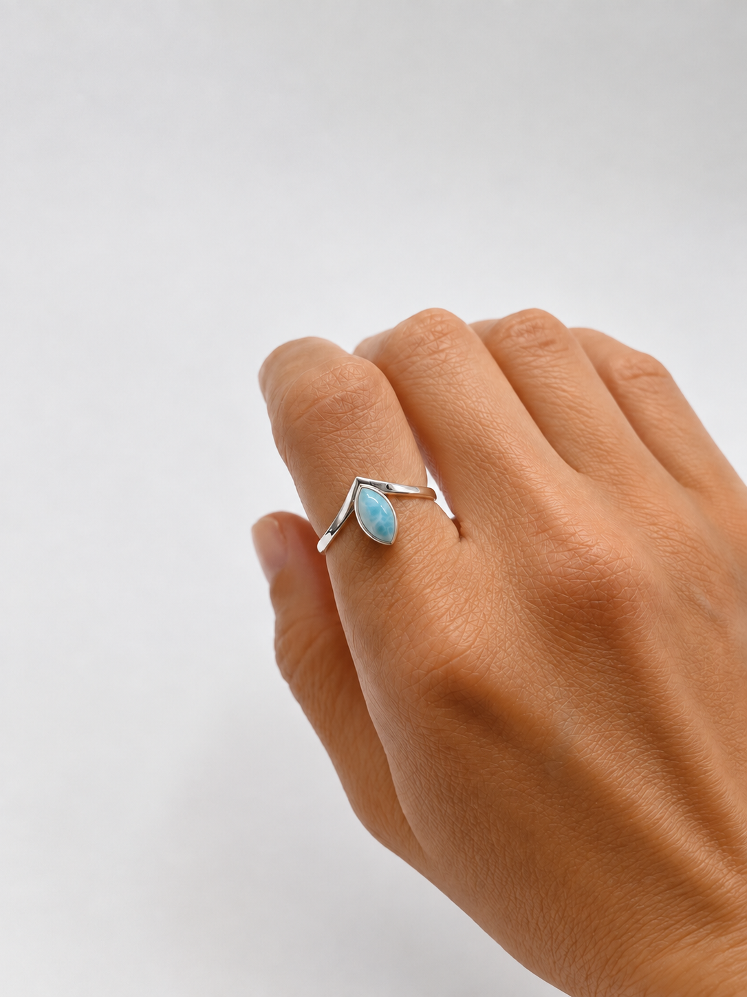Anel Larimar V Prata 925