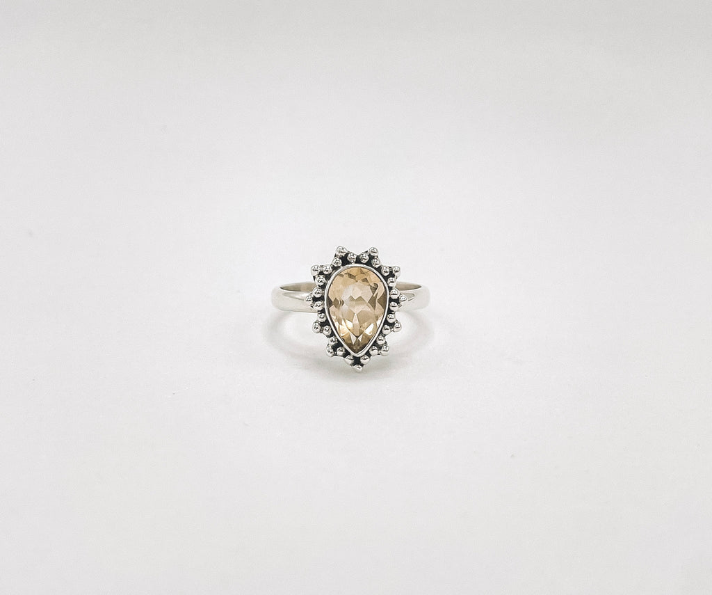 Anel Citrino Gota Prata 925