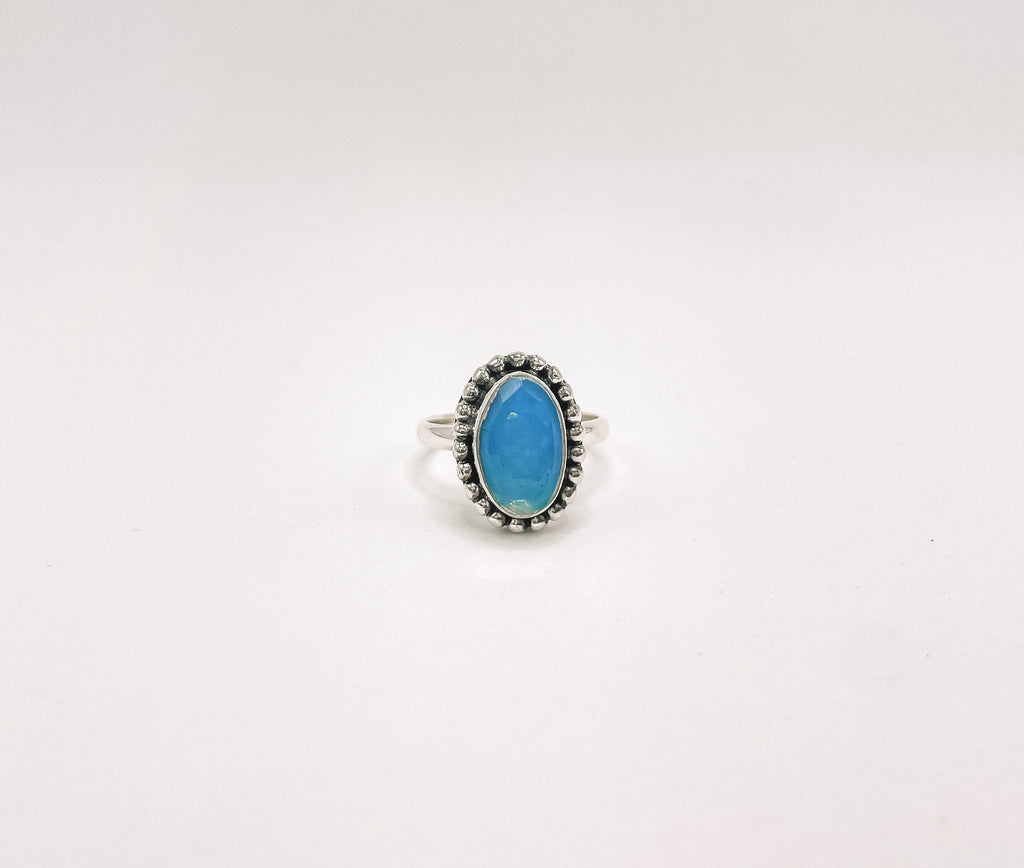 Anel Opala Etíope Azul Facetada Prata 925
