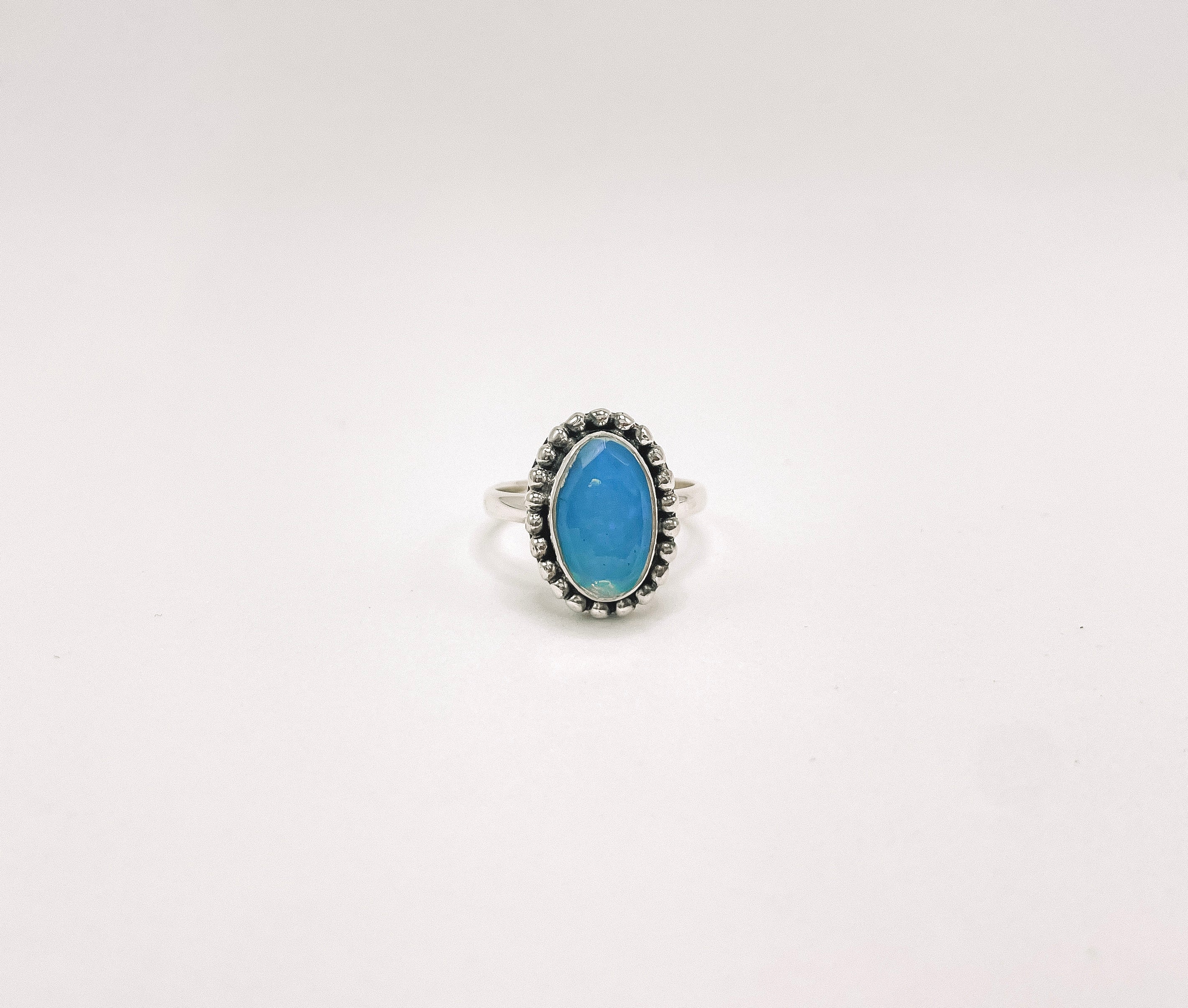 Anel Opala Etíope Azul Facetada Prata 925