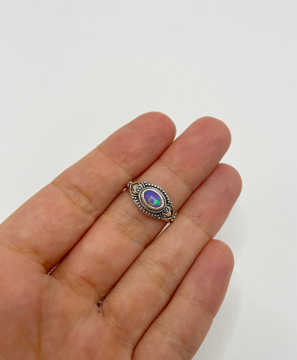 Anel Opala Etíope Boho Prata 925