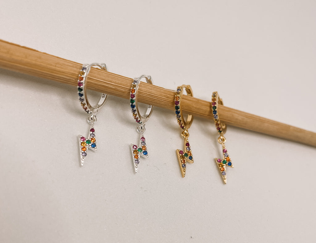 Brinco Argola Raio com Zircônias Coloridas Prata 925 ou Dourado image 0