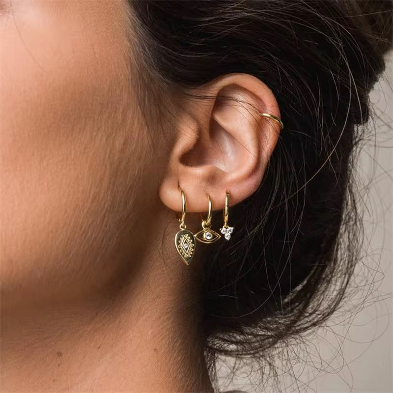 Brinco Argola Click com Olho Grego Prata 925 ou Dourado image 6