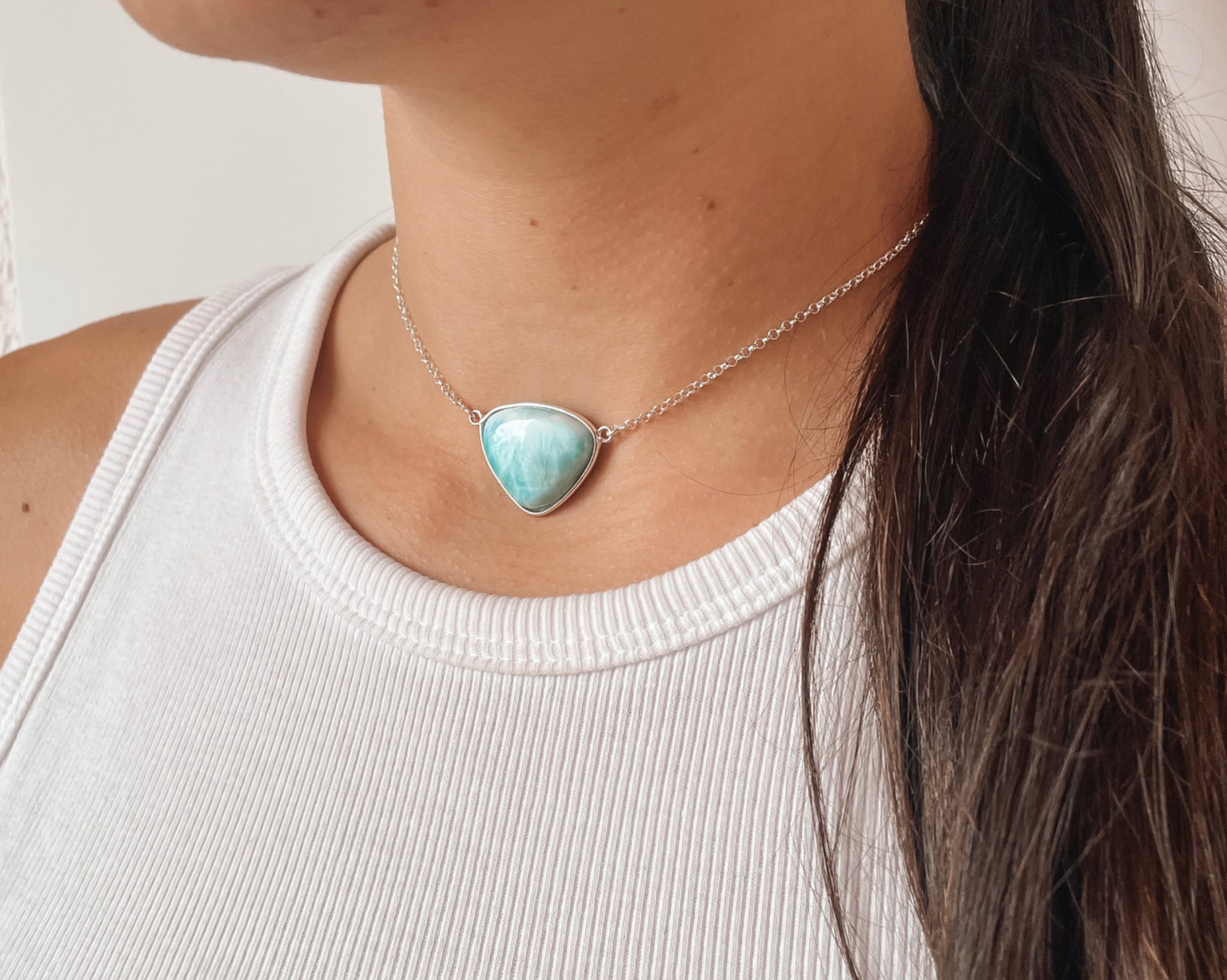 Colar Larimar Triângulo Prata 925 image 5