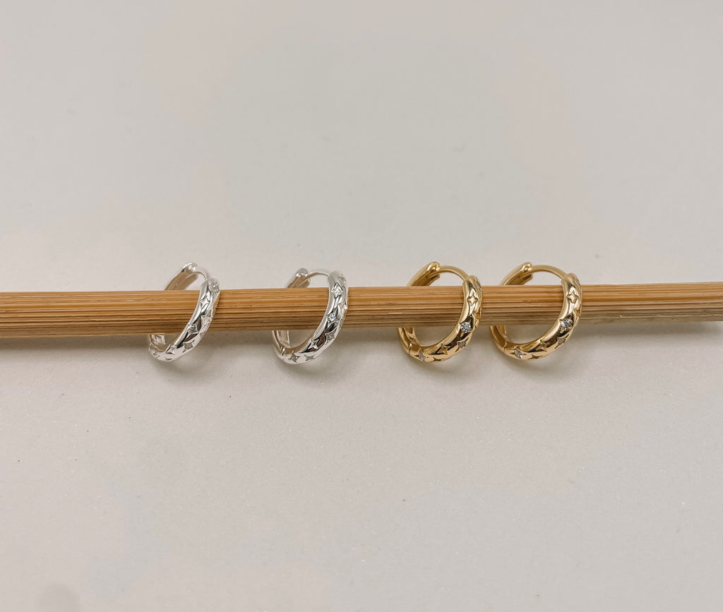 Brinco Argola Click com Estrelas e Zircônia Prata 925 ou Dourado image 0
