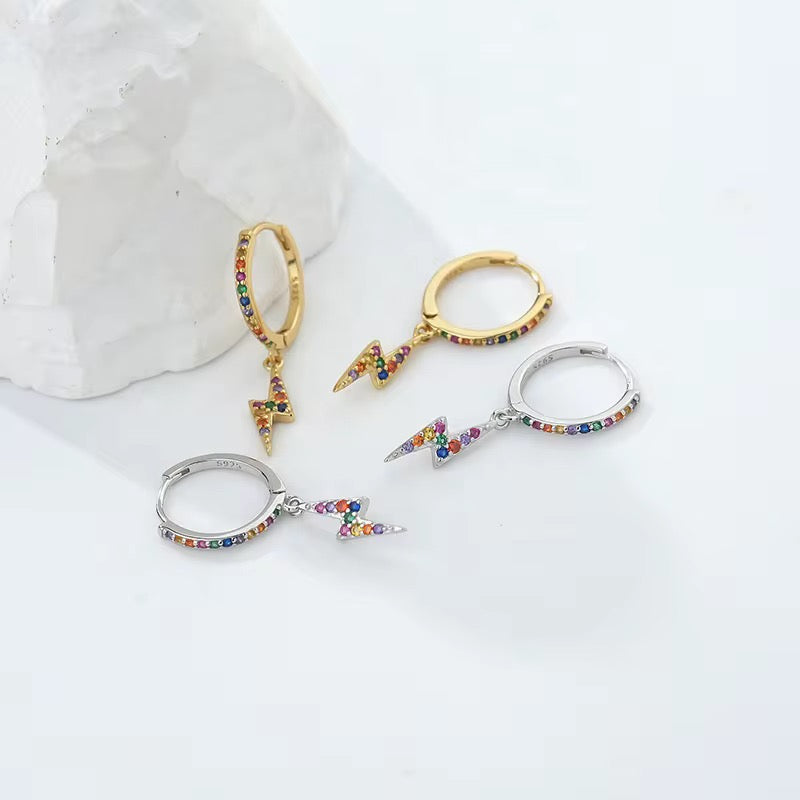 Brinco Argola Raio com Zircônias Coloridas Prata 925 ou Dourado image 2