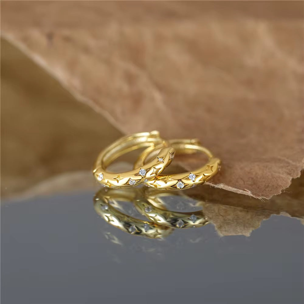 Brinco Argola Click com Estrelas e Zircônia Prata 925 ou Dourado image 5